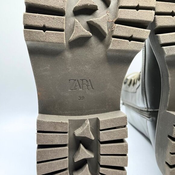 ZARA FAUX LEATHER LACE-UP FLAT ANKLE COMBAT BOOTS IN MUTED OLIVE GREEN - 39 (9) - Picture 11 of 11